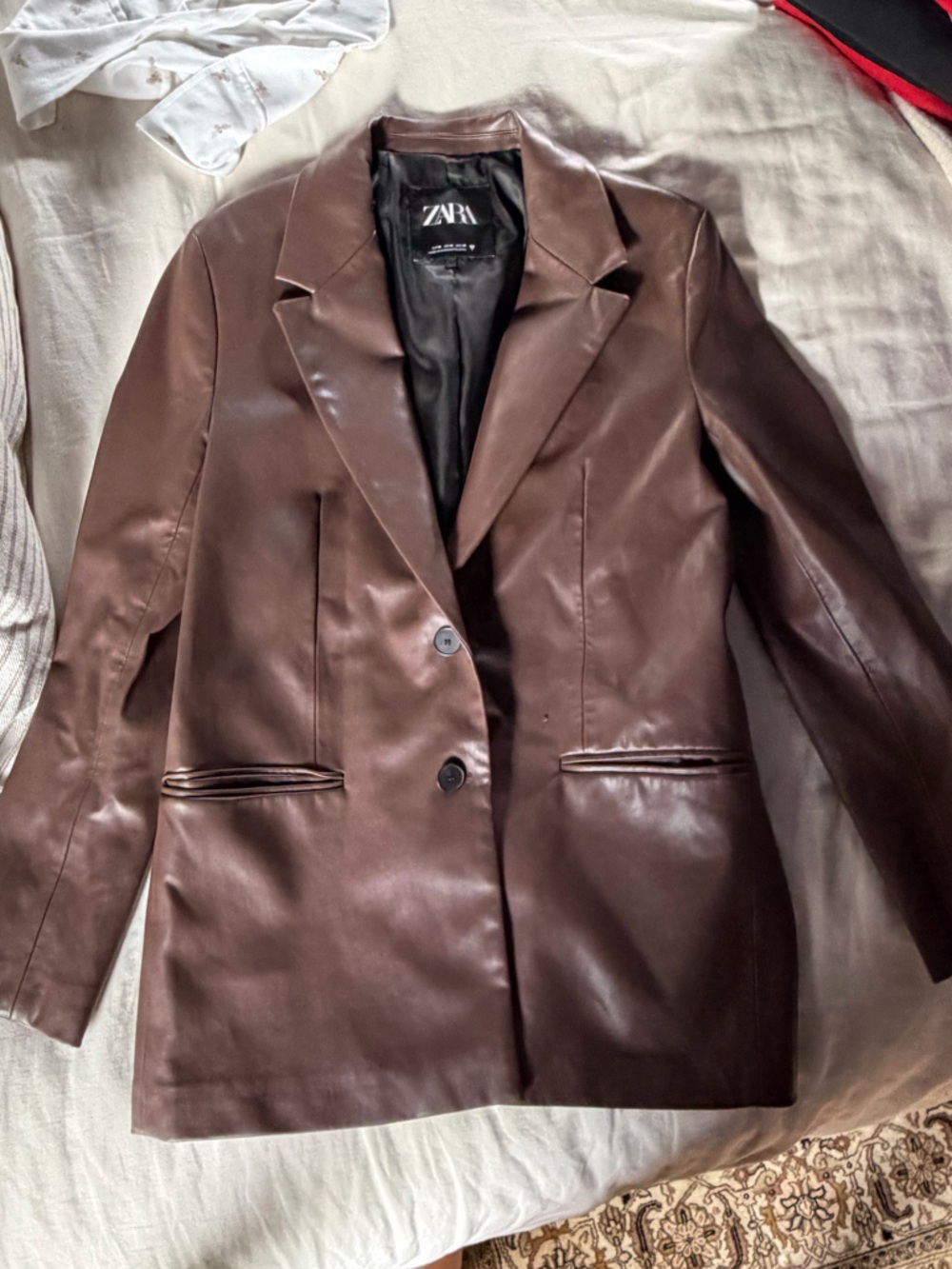 Zara Brown Faux Leather Blazer